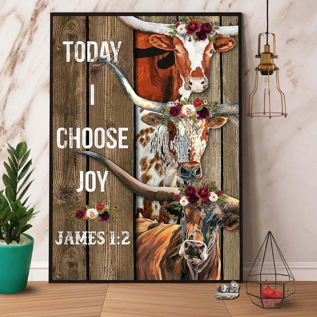 Texas Longhorn Today I Choose Joy Satin Poster Portrait No Frame