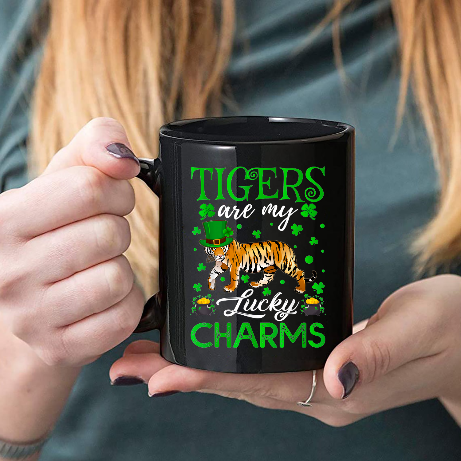 Tigers Are My Lucky Charms Tiger St Patrick'S Day Mug Black Ceramic 11-15Oz Coffee Tea Cup