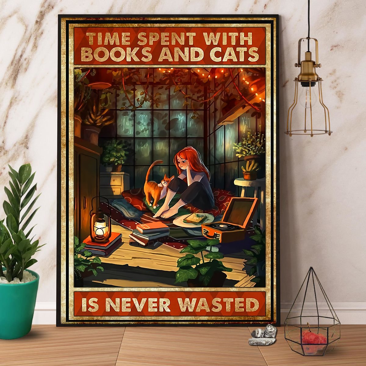 Time Spent With Books And Cats Is Never Wasted Satin Poster Portrait No Frame