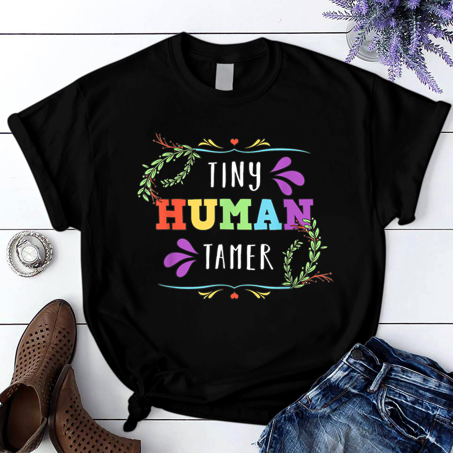 Tiny Human Tamer School Professor Education T Shirt Black Unisex S-6XL