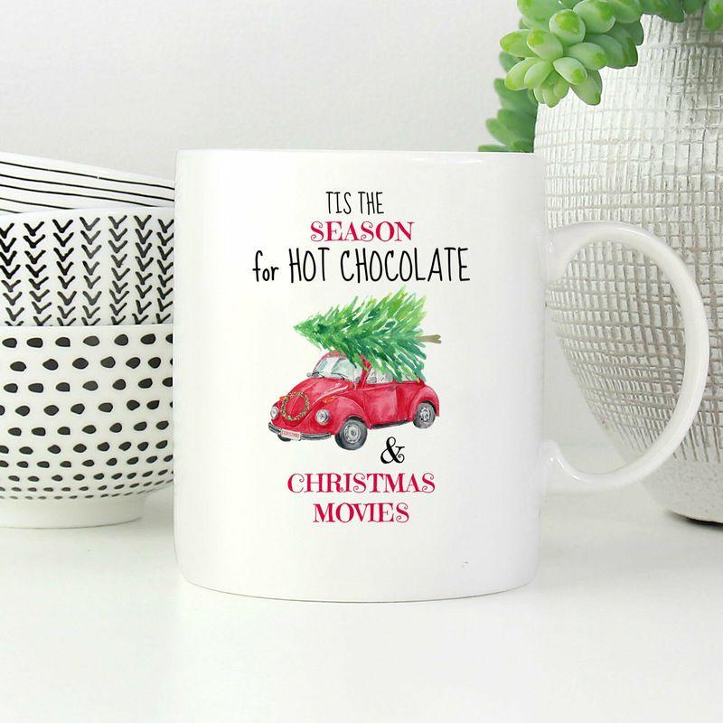 Tis The Season Christmas Truck Hot Chocolate Christmas Hot Chocolate Mug White Ceramic 11-15oz Coffee Tea Cup