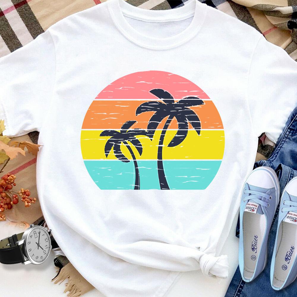 Tropical Sunset Beach Summer Cotton T Shirt White Unisex S-6XL