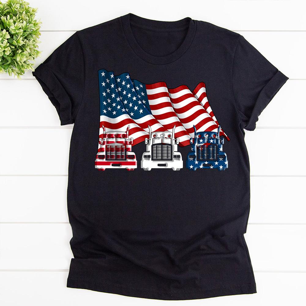 Truck Wave Flag Cotton T Shirt Black Unisex S-6XL