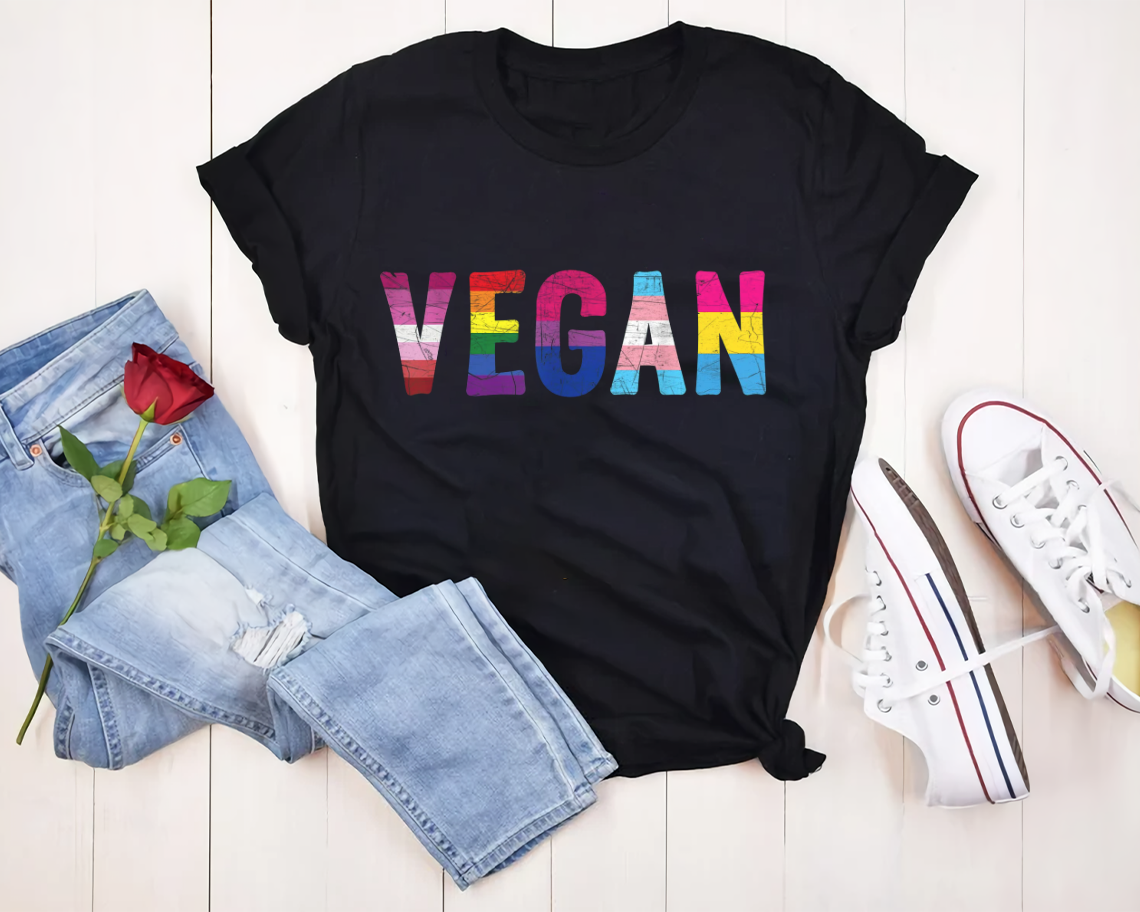 Vegan Gay Pride Rainbow Vintage Retro Vegetarian Lgbt T - Shirt Black Unisex S-6xl