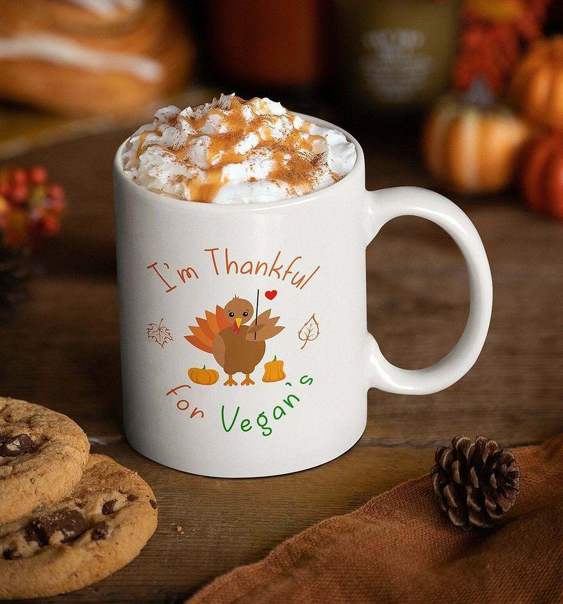 Vegan Thanksgiving Thanksgiving Thanksgiving Favors Vegan Mug White Ceramic 11-15oz Coffee Tea Cup