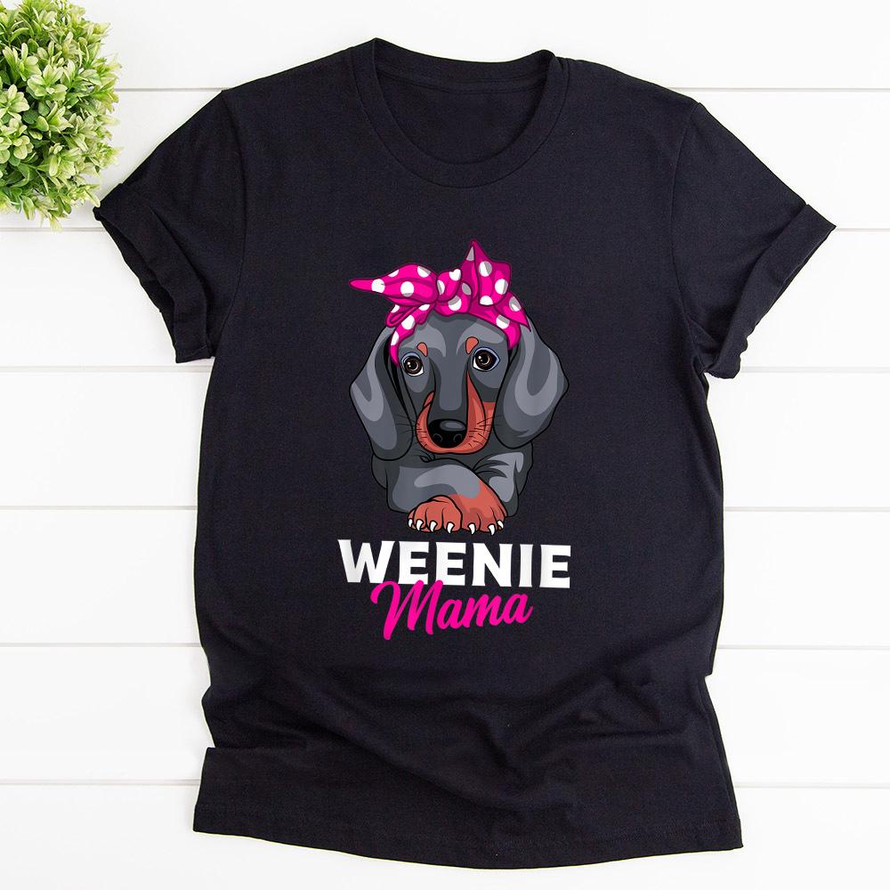 Weenie Mama Funny Cute Dachshund Pink Polka Dot Wrap T Shirt Black Unisex S-6XL