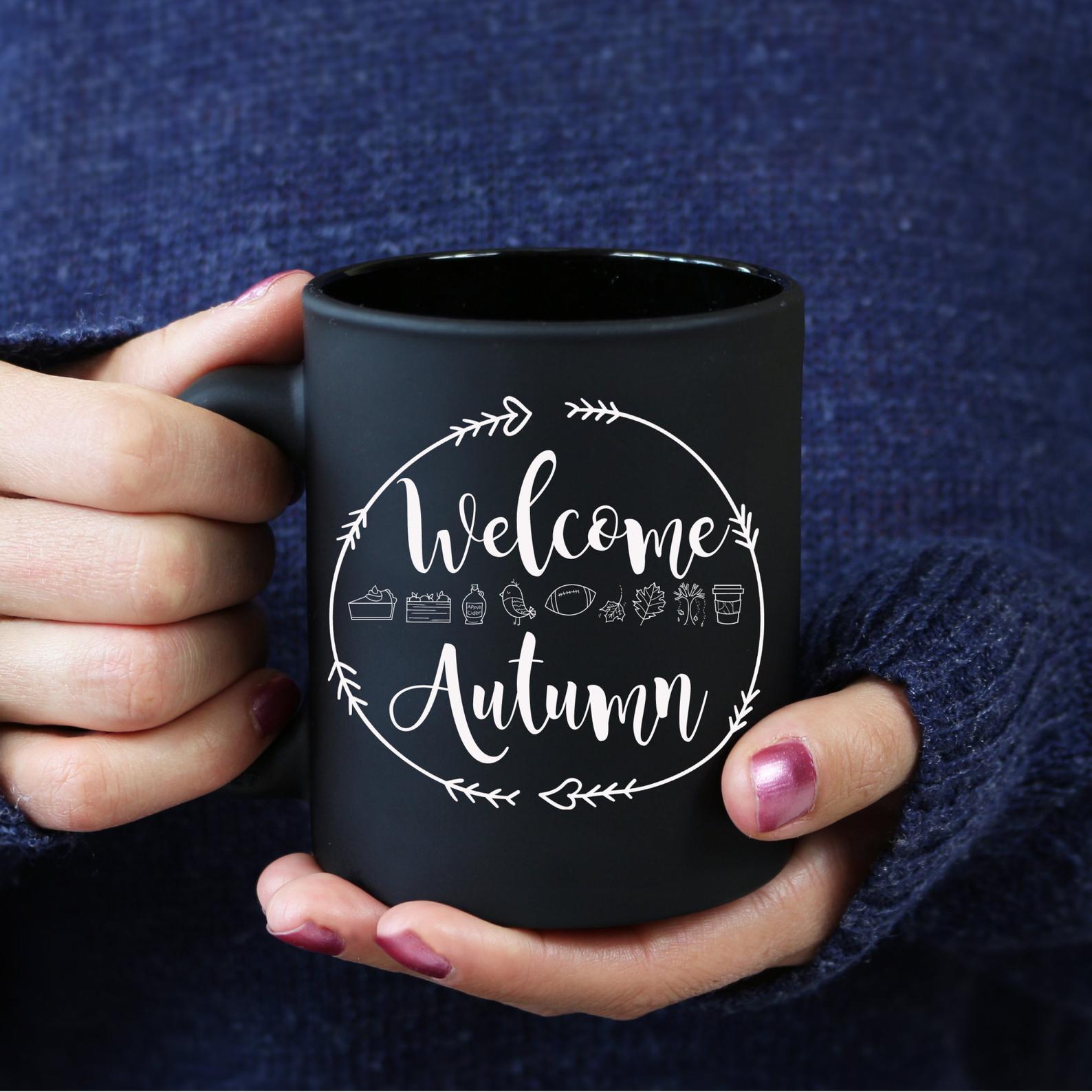 Welcome Autumn Fall Fall Favorites Mug Black Ceramic 11-15oz Coffee Tea Cup