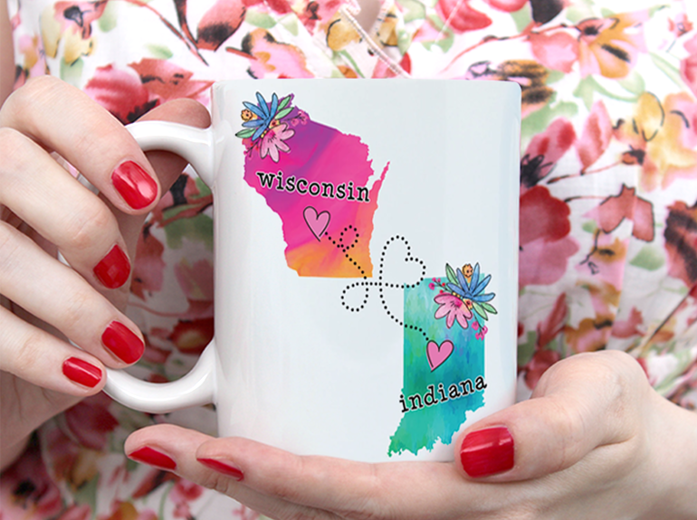 Wisconsin And Indiana Personalized Name State Mug White Ceramic 11-15oz Coffee Tea Cup