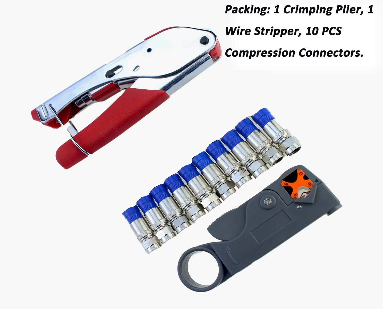 Coax Cable Crimper Coaxial Compression Tool Kit with Wire Stripper Tool ...