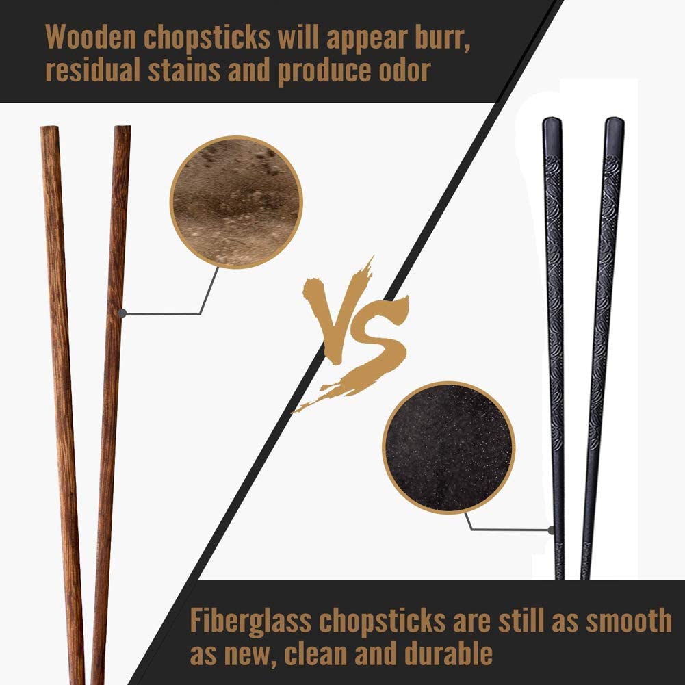 Fiberglass Chopsticks 5 Pairs Top Grade Dishwasher Safe Reusable Chopsticks Black Chopsticks